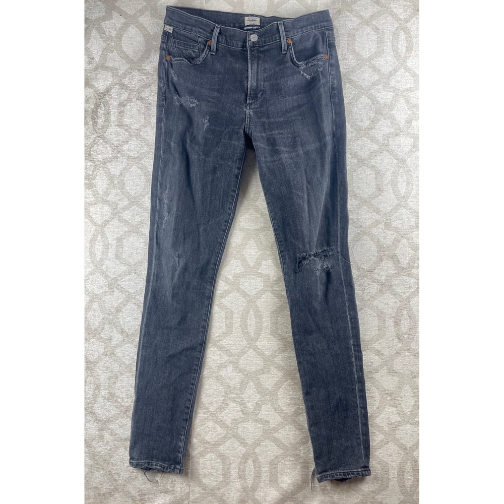Citizens of Humanity Rocket Women 28 Black Distressed Skinny Jeans High Rise Raw
